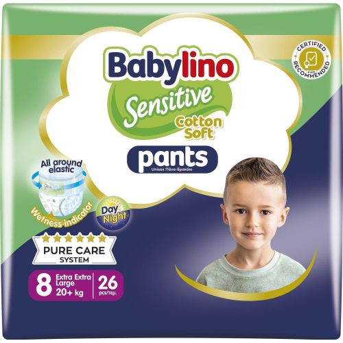 Babylino Sensitive Pants Cotton Soft бебешки пелени-гащички, размер 8, 20+ кг (26 бр.)