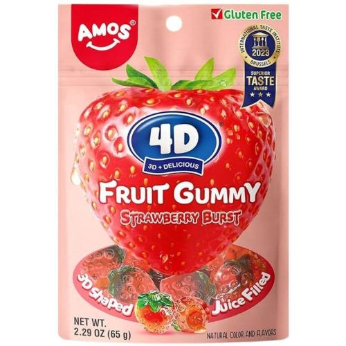 Amos 4D Fruit Gummy желирани бонбони ягода (65 г)