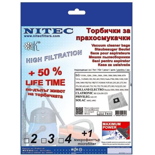 Nitec Filters 3 броя торбички за прахосмукачка, 2 филтъра за LG, Solac (1 бр.)