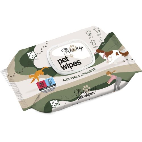 Pawsy влажни кърпички за домашни любимци, с капак (70 бр.)