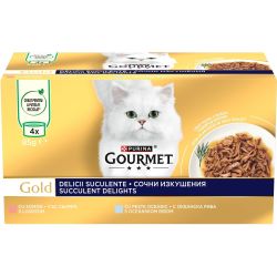 Purina Gourment Gold храна за котки със сьомга, 4 бр. х 85 г (340 г)