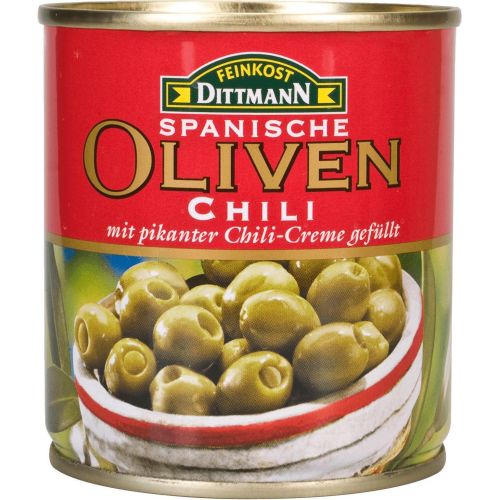Feinkost Dittmann испански зелени маслини с паста от чили (85 г)
