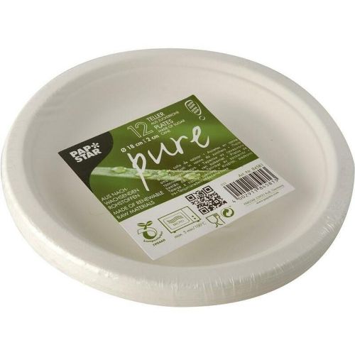 Papstar Pure чинии от захарна тръстика, бели, 18 см (12 бр.)