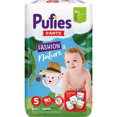 Pufies Fashion & Nature бебешки гащички, размер 5, 12 кг - 17 кг (40 бр.)