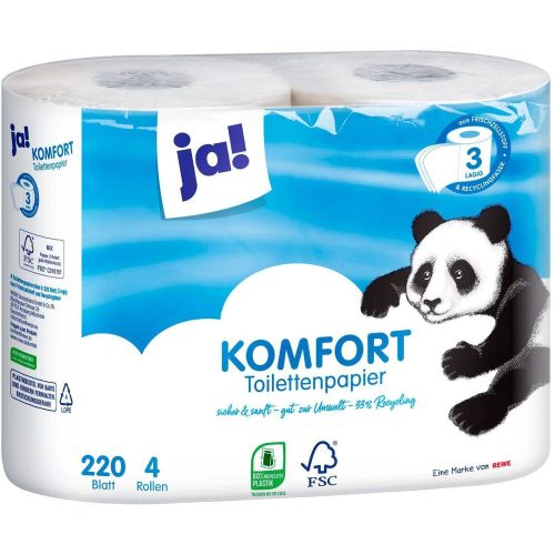 JA! трипластова тоалетна хартия, 4 бр. х 220 къса (4 бр.)