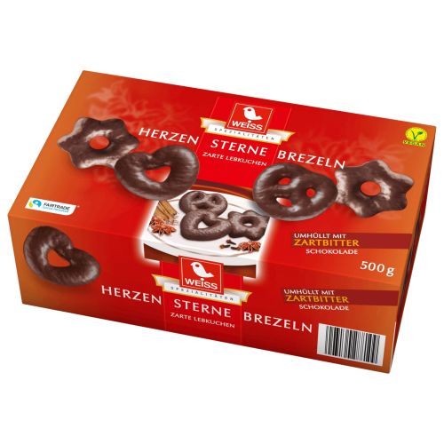 Weiss меденки с натурален шоколад като сърца, звезди и бретцели (500 г)