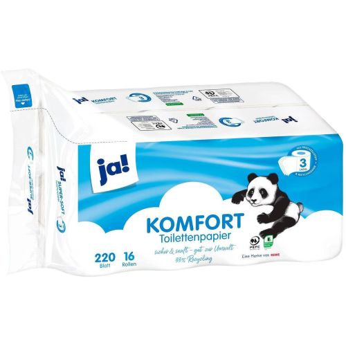 JA! трипластова тоалетна хартия, 16 бр. х 200 къса (16 бр.)