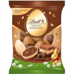 Lindt бели шоколадови яйца с нуга грем и какаови зърна (90 г)