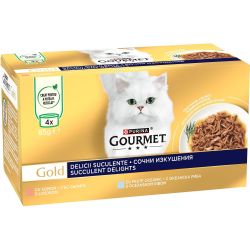 Purina Gourment Gold храна за котки със сьомга, 4 бр. х 85 г (340 г)