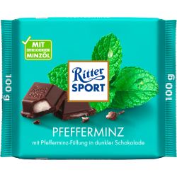 Ritter Sport Pfefferminz полугорчив шоколад с ментов пълнеж (100 г)