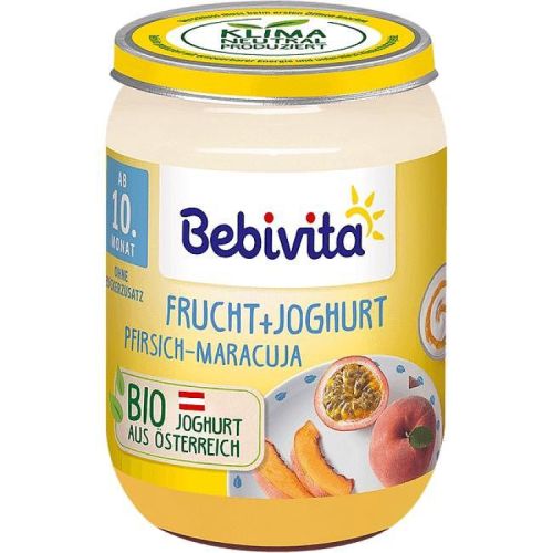 Bebivita пюре йогурт, праскова и маракуя, от 10м (190 г)