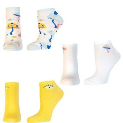 Happy Foottopia Color къси чорапи, памук, бели, гъби, 3 бр., Размер 39 - 42 (1 бр.)