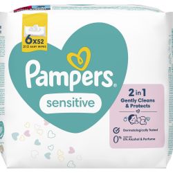 Pampers Sensitive влажни кърпички, 6 бр. х 52 бр. (312 бр.)