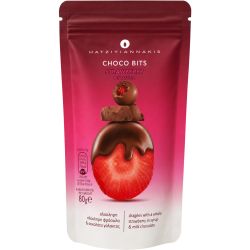 Hatziyiannakis Choco Bits Strawberry дражета с цяла ягода в млечен шоколад (80 г)