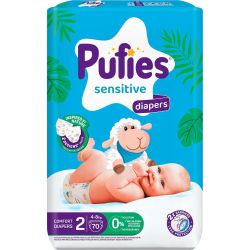 Pufies Sensitive бебешки пелени, размер Mini 2, 4 кг - 8 кг (70 бр.)