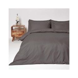 Aglika спален комплект 3 части, сатен, райе, тъмно сиво, 150 х 210 см (1 бр.)