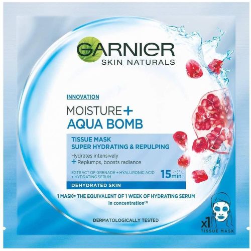 Garnier Skin Naturals Aqua Bomb памучна маска за лице за дехидратирана кожа (1 бр.)