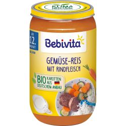 Bebivita пюре зеленчуци с ориз и телешко месо, 12+ месеца (250 г)