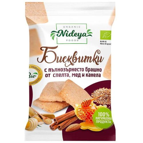 Nideya био бисквитки с пълнозърнесто брашно от спелта (мед и канела (50 г)