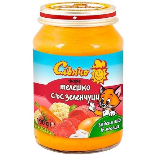 Слънчо пюре телешко със зеленчуци, 4+ месеца (190 г)