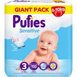 Pufies Sensitive пелени Midi Big Box 3, 6 кг - 10 кг (100 бр.)