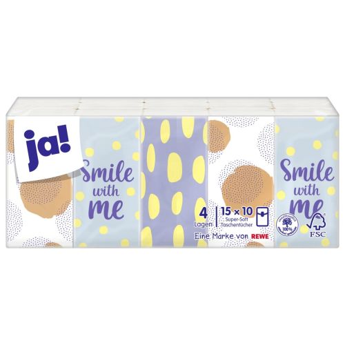 Ja! носни кърпички, 15 пакета х 10 къса (15 бр.)