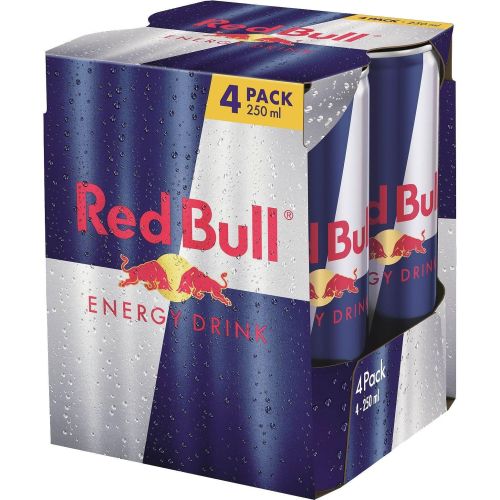 Red Bull енергийна напитка, 4 бр. х 250 мл (1 л)