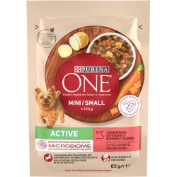 Purina One Mini Active храна за кучета с телешко и картофи, пауч (85 г)