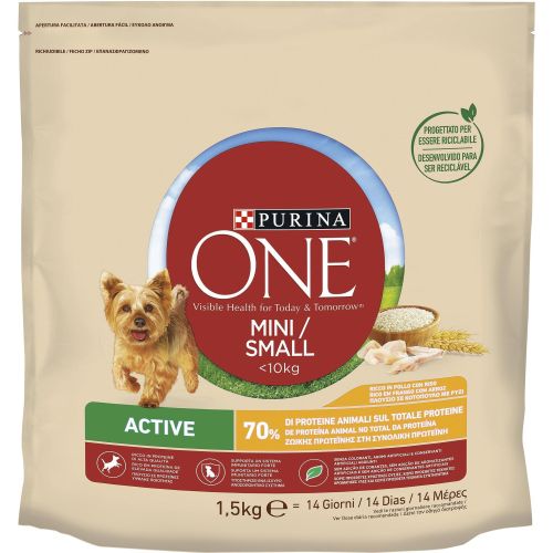 Purina One Dog Mini пиле с ориз, суха храна за кучета (1.5 кг)