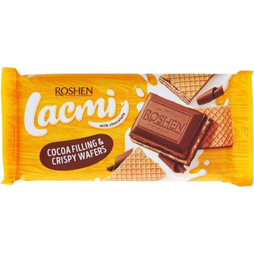 Roshen Lacmi млечен шоколад с какаов пълнеж и вафла (90 г)