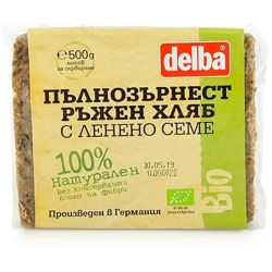 Delba био пълнозърнест ръжен хляб с ленено семе (500 г)