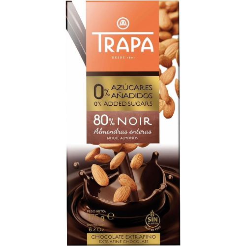 Trapa черен шоколад с бадеми без добавена захар 80% (175 г)