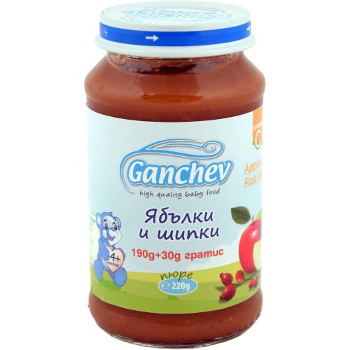 Ганчев пюре ябълки и шипки, 4+ месеца (190 г)