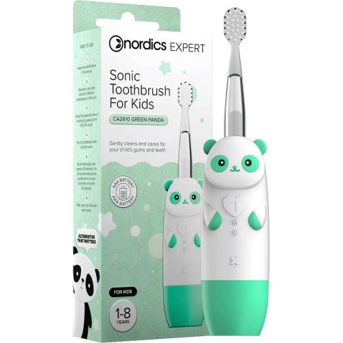 Nordics Expert детска електрическа четка за зъби, панда, зелена (1 бр.)