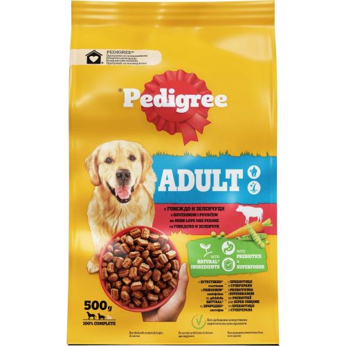 Pedigree Adult суха кучешка грана гранули с говеждо и зеленчуци (500 г)