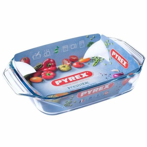 Pyrex правоъгълна стъклена тава с дръжки, 2.1 л, 31 см х 20 см х 6 см (1 бр.)