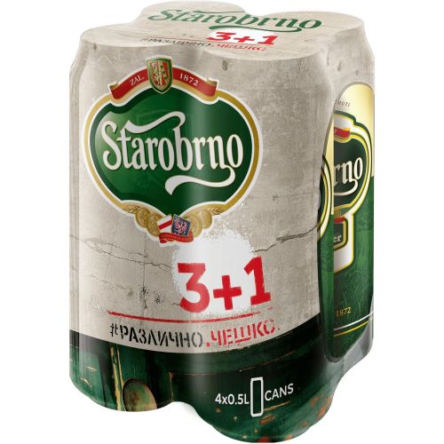 Starobrno бира в кен, пакет, 4 бр. х 500 мл (2 л)