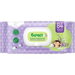 Бочко бебешки влажни кърпички лавандула и памук (84 бр.)