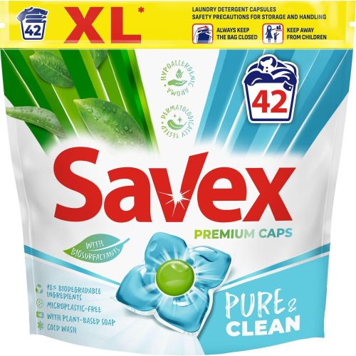 Savex Premium Pure & Clean капсули за пране, 42 пранета (42 бр.)