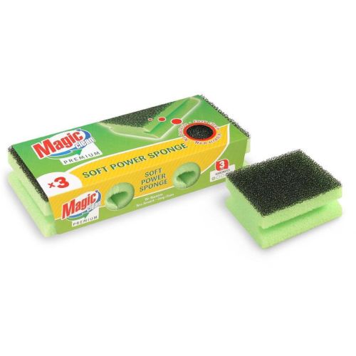 Magic Clean Premium Soft Power домакинска гъба с канал, 3 бр., 21 х 9.7 х 4.5 см (1 бр.)