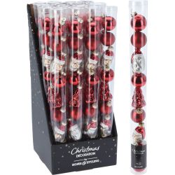 Комплект коледна украса топки, 3 см, 9 бр, червени (1 бр.)