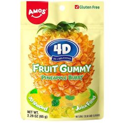 Amos 4D Fruit Gummy желирани бонбони ананас (65 г)