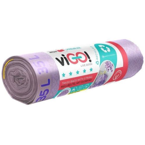 viGO! Premium торби за смет с връзки, лавандула, 35 л (12 бр.)