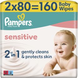 Pampers Sensitive влажни кърпички, 2 бр. х  80 бр. (160 бр.)