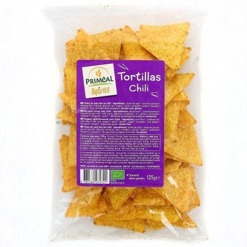 Primeal био царевичен тортила снакс с чили, без глутен (125 г)