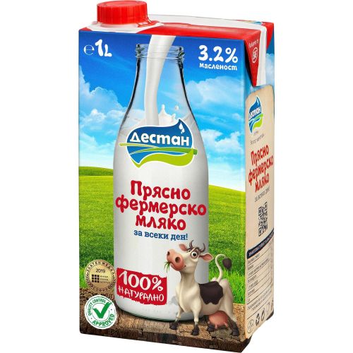 Дестан фермерско прясно краве мляко 3.2% (1 л)