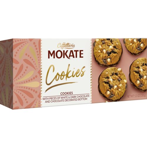 Mokate бисквити с парченца бял и черен шоколад, поляти с шоколад (150 г)