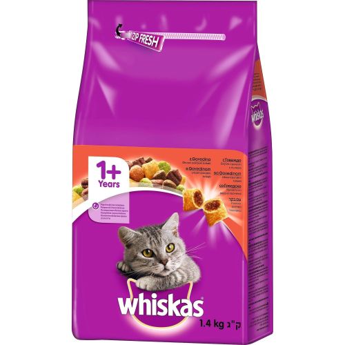Whiskas гранули говеждо, котешка храна (1.4 кг)