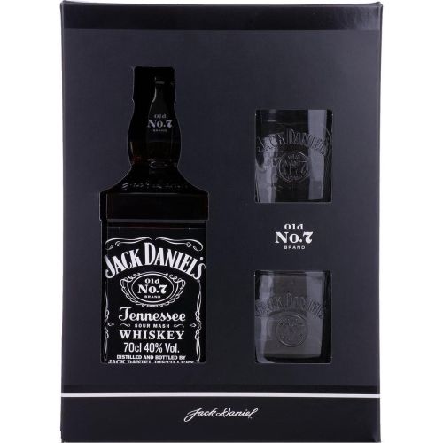 Jack Daniels бърбън уиски с две чаши в картонена кутия (700 мл)