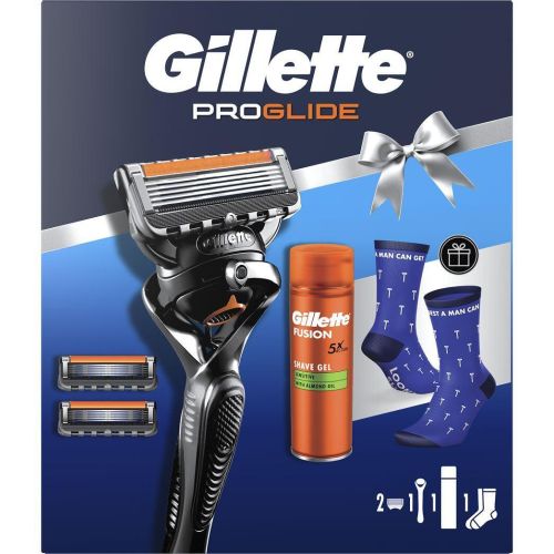 Gillette Pro Glide комплект самобръсначка с 2 ножчета, Fusion гел за бръснене 200 мл, чорапи (1 бр.)